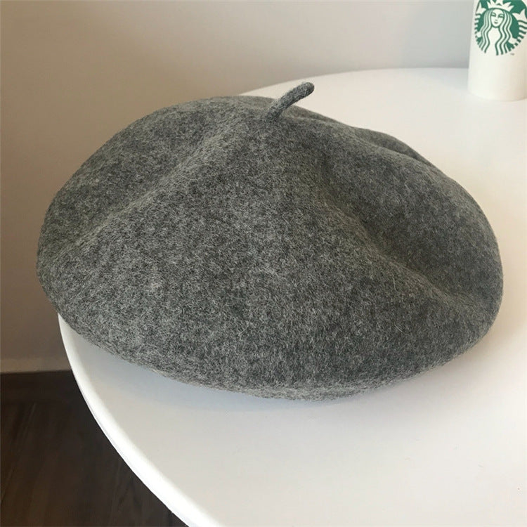 Fashion Solid Wool Beret In Autumn And Winter Women's Retro Stereoscopic Painter Hat Small Fresh Bud Hat