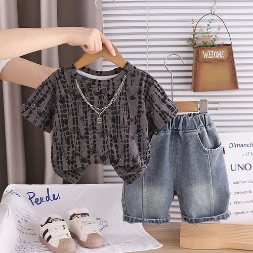 Children's clothing boys' summer casual short sleeved two-piece set