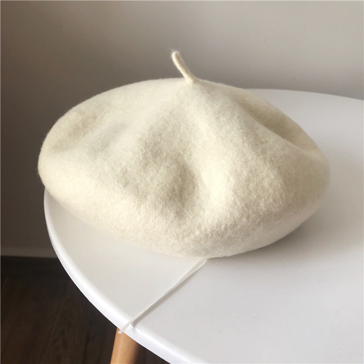 Fashion Solid Wool Beret In Autumn And Winter Women's Retro Stereoscopic Painter Hat Small Fresh Bud Hat