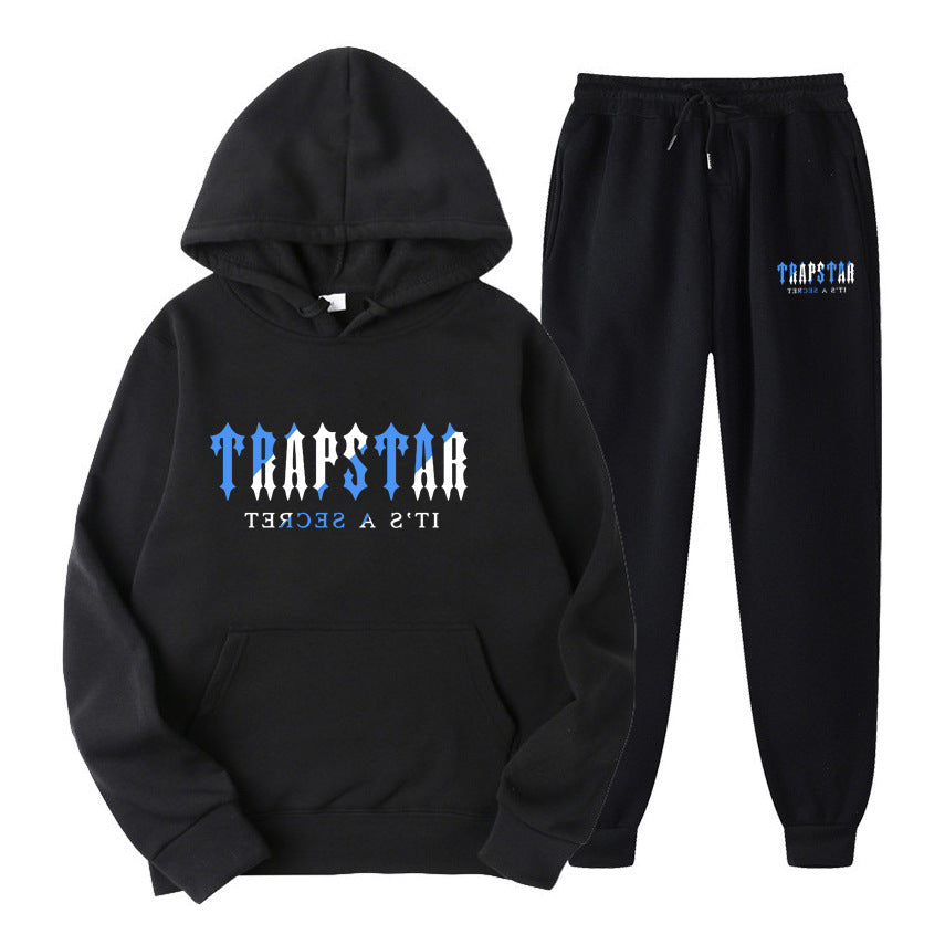 TRAPSTAR LETTER PRINT Men's and Women's Sportswear Brushed Two Piece Loose Hooded Sweater Set