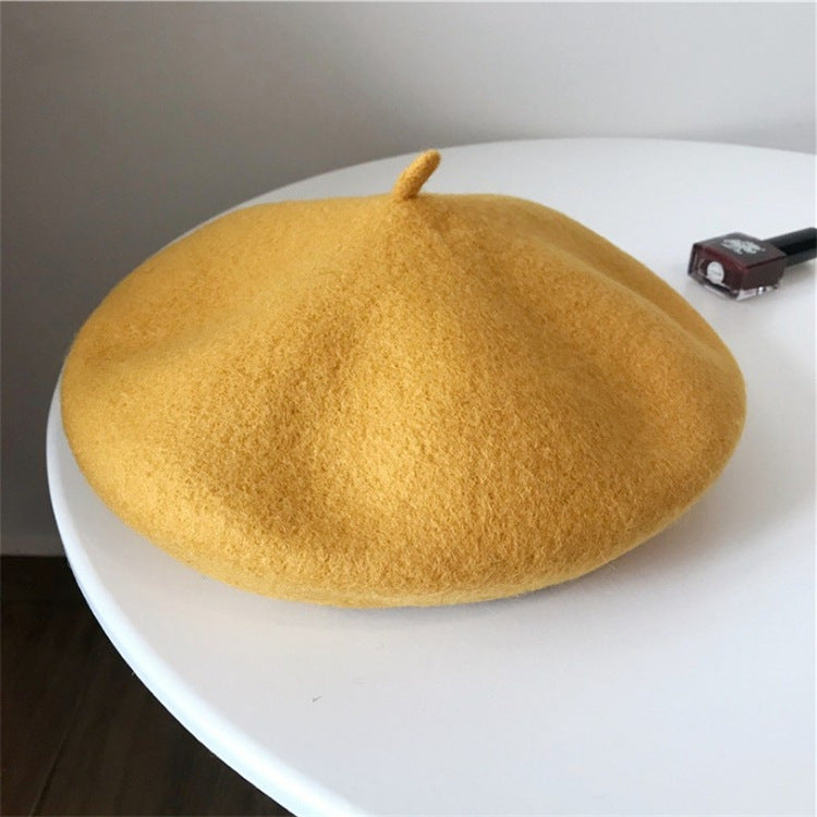 Fashion Solid Wool Beret In Autumn And Winter Women's Retro Stereoscopic Painter Hat Small Fresh Bud Hat