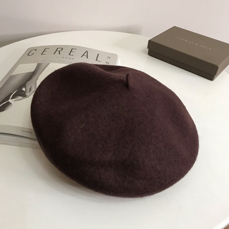 Fashion Solid Wool Beret In Autumn And Winter Women's Retro Stereoscopic Painter Hat Small Fresh Bud Hat