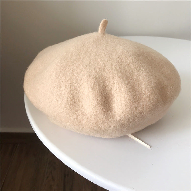 Fashion Solid Wool Beret In Autumn And Winter Women's Retro Stereoscopic Painter Hat Small Fresh Bud Hat