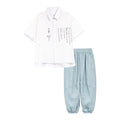 Boy's Short Sleeve Shirt Set, Casual Long Pants