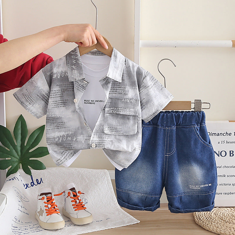 Letter shirt short sleeved three piece set for children in summer