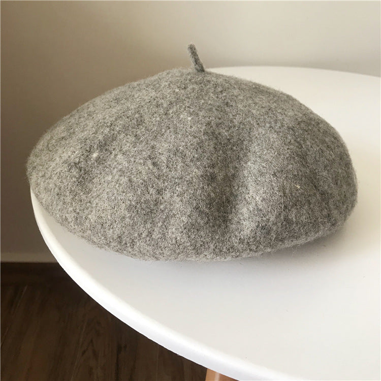 Fashion Solid Wool Beret In Autumn And Winter Women's Retro Stereoscopic Painter Hat Small Fresh Bud Hat