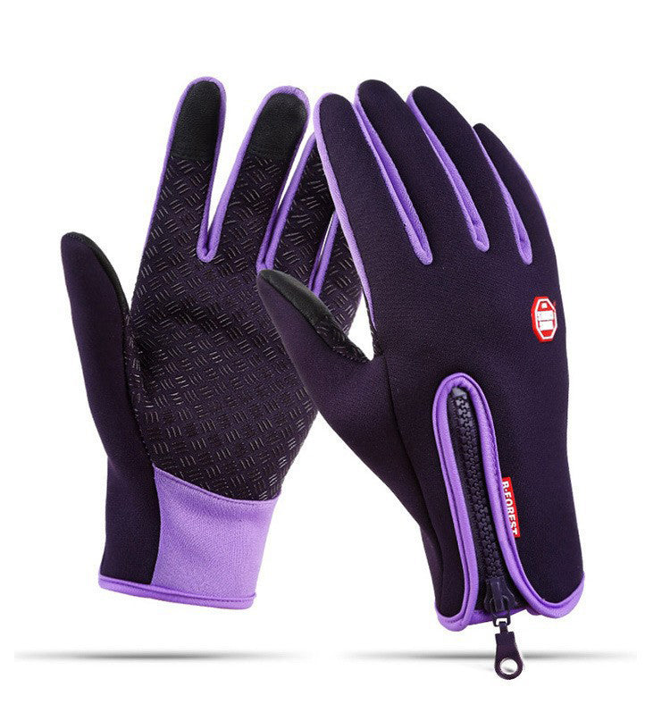 Outdoor Sports Gloves All Finger Autumn And Winter Touch Screen Anti-Skid Waterproof Wind Resistant Fleece Warm Ski Climbing Riding Gloves