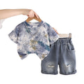 Tie dye short sleeved two-piece children's summer clothes