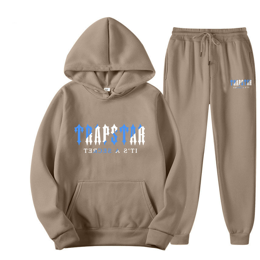 TRAPSTAR LETTER PRINT Men's and Women's Sportswear Brushed Two Piece Loose Hooded Sweater Set