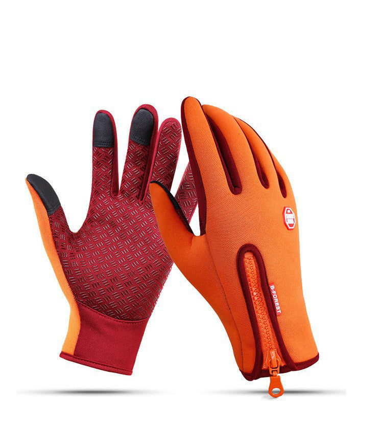Outdoor Sports Gloves All Finger Autumn And Winter Touch Screen Anti-Skid Waterproof Wind Resistant Fleece Warm Ski Climbing Riding Gloves