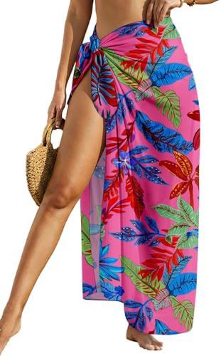 Women's Swimwear Transparent Sheer Cover-Up High-Slit One-Size Swim Dress Summer Floral Print Chiffon