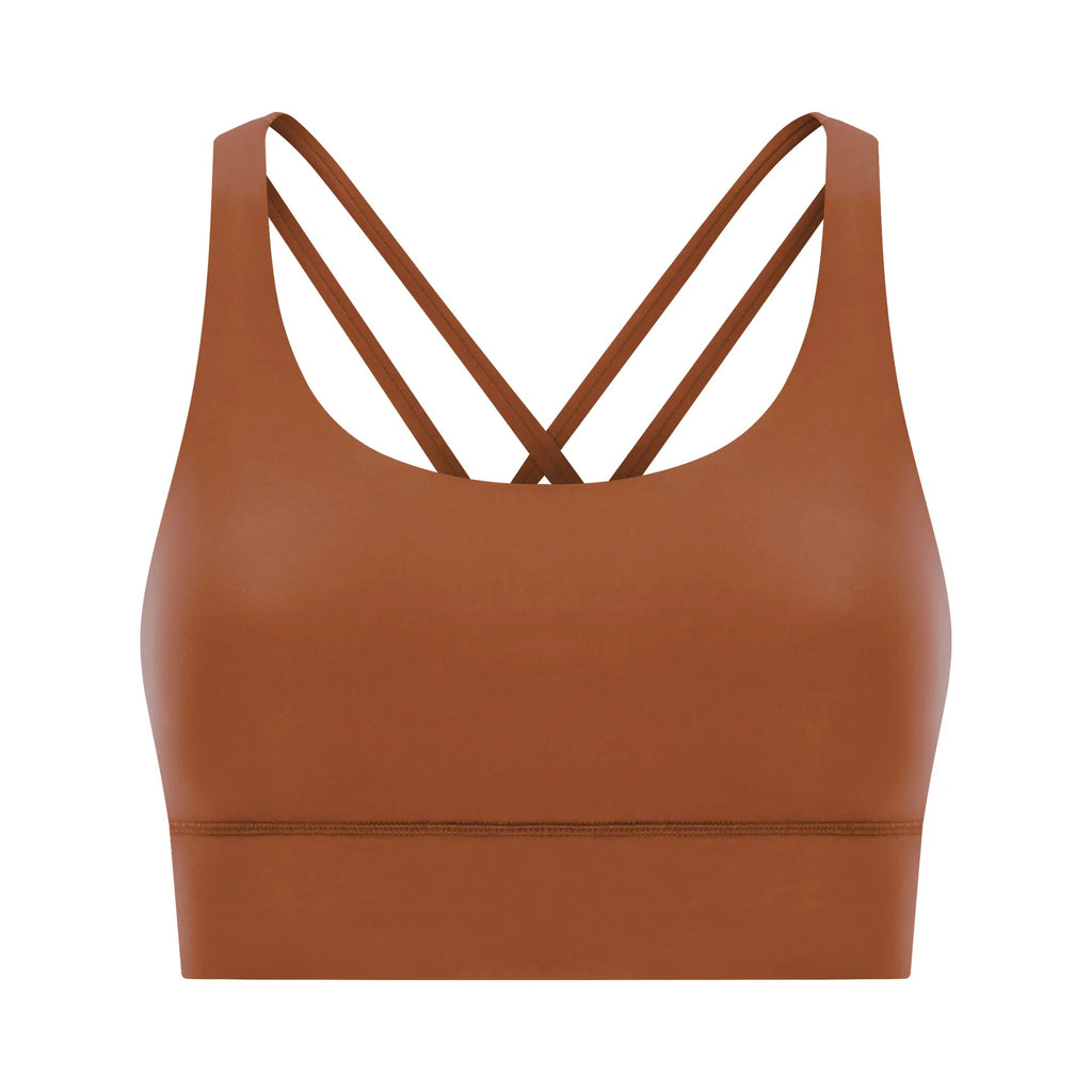 Cross back yoga bra brushed bare high-strength shock-absorbing gathering sports vest for women