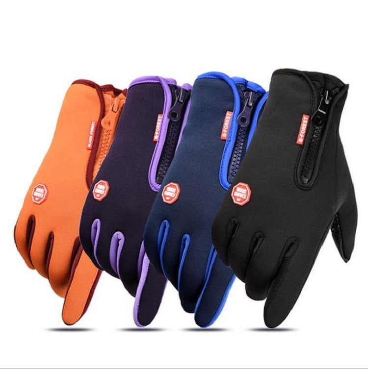 Outdoor Sports Gloves All Finger Autumn And Winter Touch Screen Anti-Skid Waterproof Wind Resistant Fleece Warm Ski Climbing Riding Gloves
