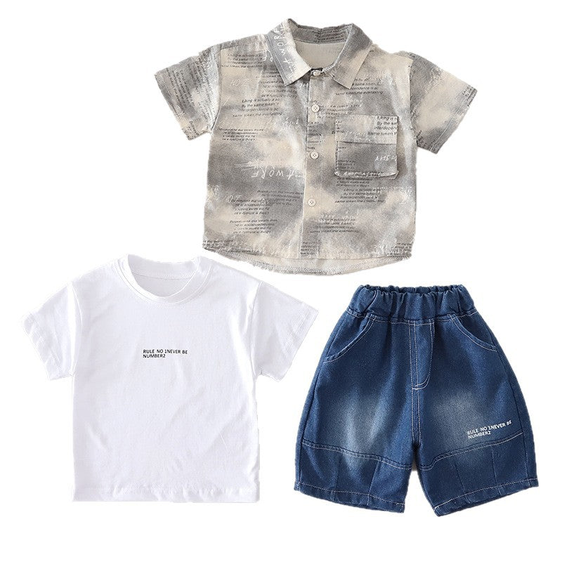 Letter shirt short sleeved three piece set for children in summer