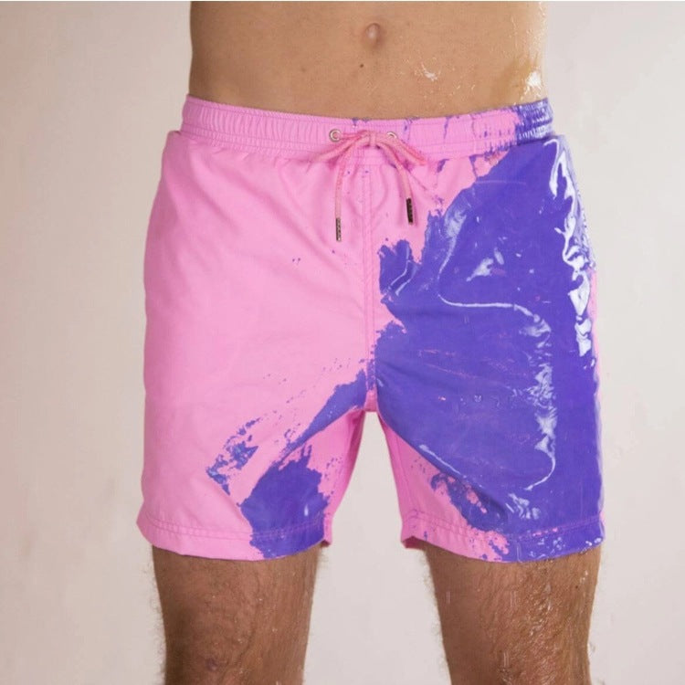 Water Changing Beach Pants Men's Quick Dry Large Size Swimming Pants Warm Color Changing Shorts Men's Swimming Pants