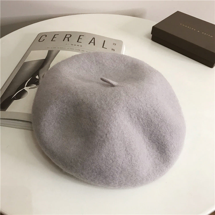 Fashion Solid Wool Beret In Autumn And Winter Women's Retro Stereoscopic Painter Hat Small Fresh Bud Hat