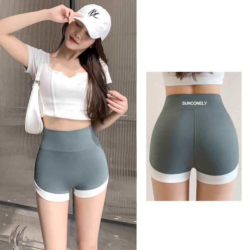 Triple Shark Pants Womens Panel Color Contrast Summer High Waist Tight No Awkwardness Line Yoga Fitness Pants