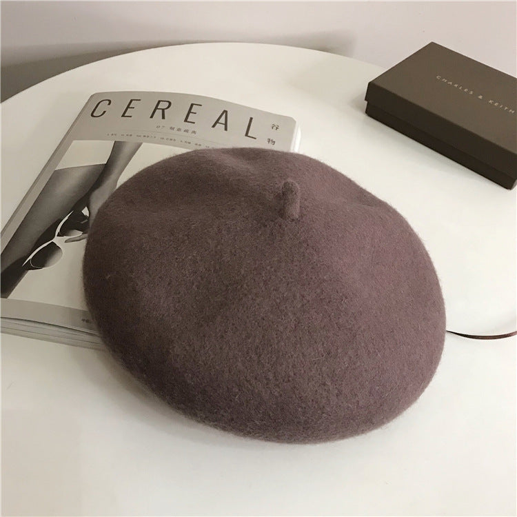 Fashion Solid Wool Beret In Autumn And Winter Women's Retro Stereoscopic Painter Hat Small Fresh Bud Hat