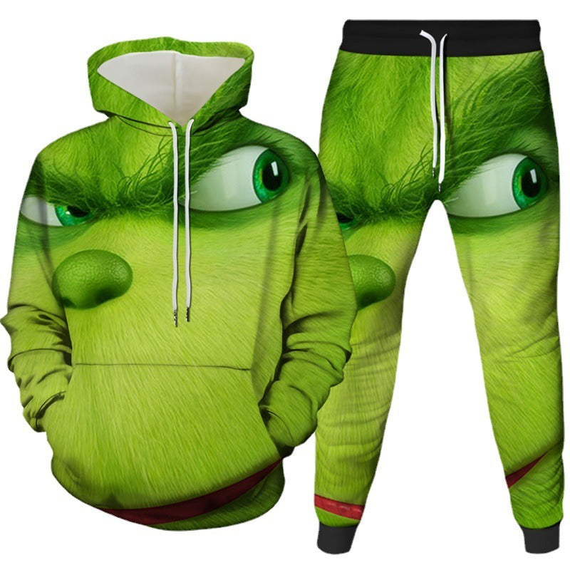 Autumn and Winter Green Fur Monster Greenwich Series 3D Digital Printing Suit Two-piece Sweater