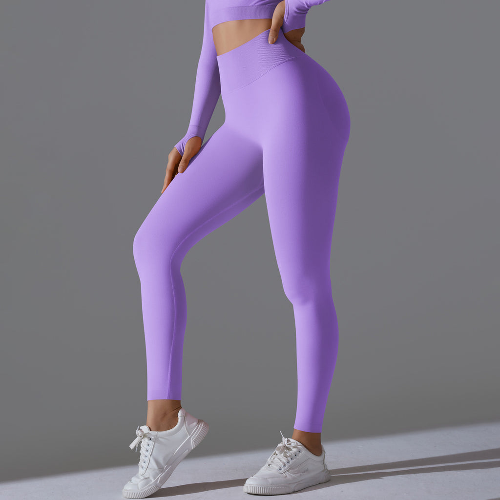 Seamless Solid Peach Sports Trousers for Women - Tight Running Fitness Yoga Pants with High Waist and Butt-Lifting Design