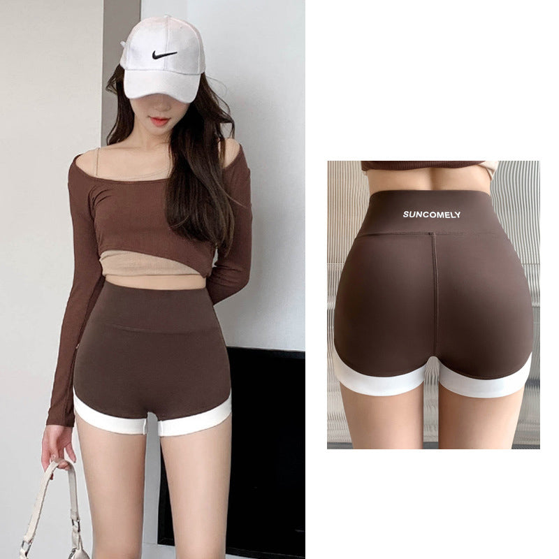 Triple Shark Pants Womens Panel Color Contrast Summer High Waist Tight No Awkwardness Line Yoga Fitness Pants