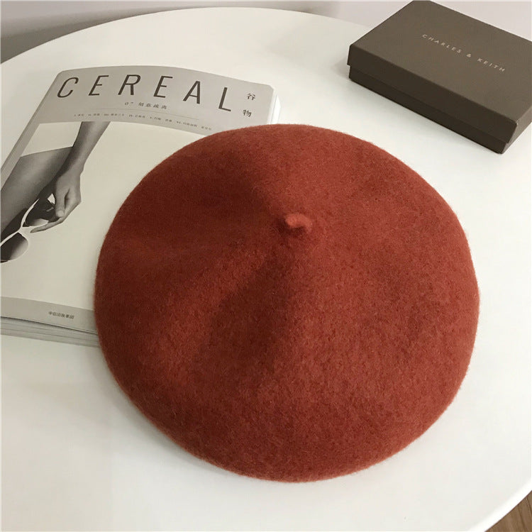 Fashion Solid Wool Beret In Autumn And Winter Women's Retro Stereoscopic Painter Hat Small Fresh Bud Hat