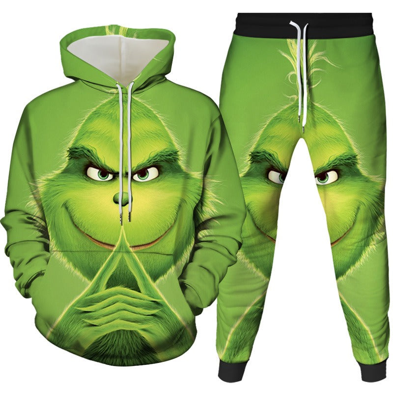 Autumn and Winter Green Fur Monster Greenwich Series 3D Digital Printing Suit Two-piece Sweater