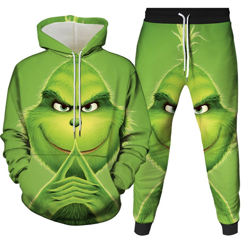 Autumn and Winter Green Fur Monster Greenwich Series 3D Digital Printing Suit Two-piece Sweater