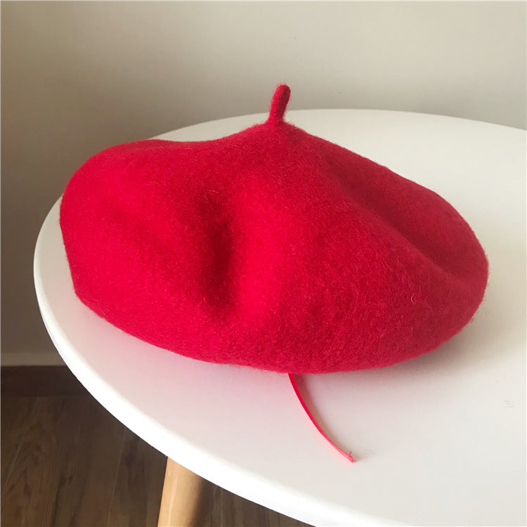 Fashion Solid Wool Beret In Autumn And Winter Women's Retro Stereoscopic Painter Hat Small Fresh Bud Hat