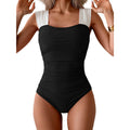 New Women's One-Piece Swimsuit, Vintage Square Neck, Tummy Control, Ruffle Detail, Modest Full Coverage Swimwear