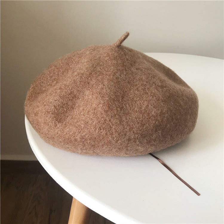 Fashion Solid Wool Beret In Autumn And Winter Women's Retro Stereoscopic Painter Hat Small Fresh Bud Hat