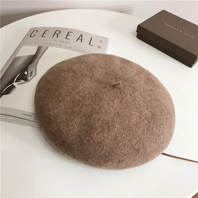 Fashion Solid Wool Beret In Autumn And Winter Women's Retro Stereoscopic Painter Hat Small Fresh Bud Hat