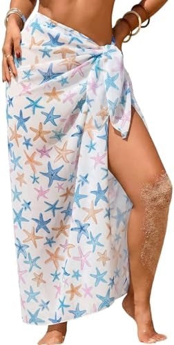 Women's Swimwear Transparent Sheer Cover-Up High-Slit One-Size Swim Dress Summer Floral Print Chiffon