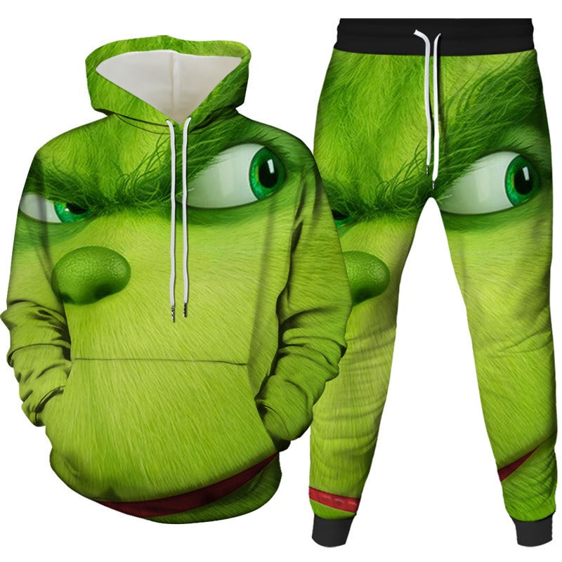 Autumn and Winter Green Fur Monster Greenwich Series 3D Digital Printing Suit Two-piece Sweater