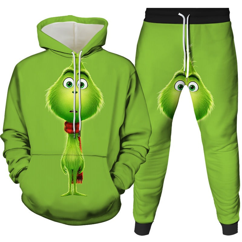 Autumn and Winter Green Fur Monster Greenwich Series 3D Digital Printing Suit Two-piece Sweater