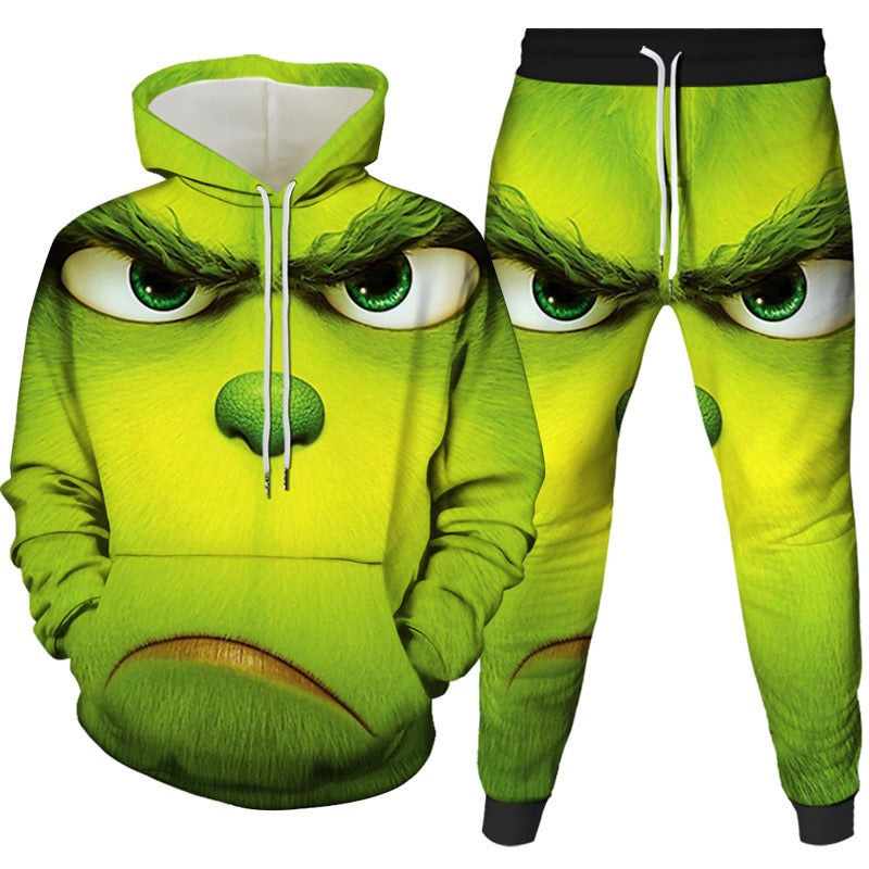 Autumn and Winter Green Fur Monster Greenwich Series 3D Digital Printing Suit Two-piece Sweater