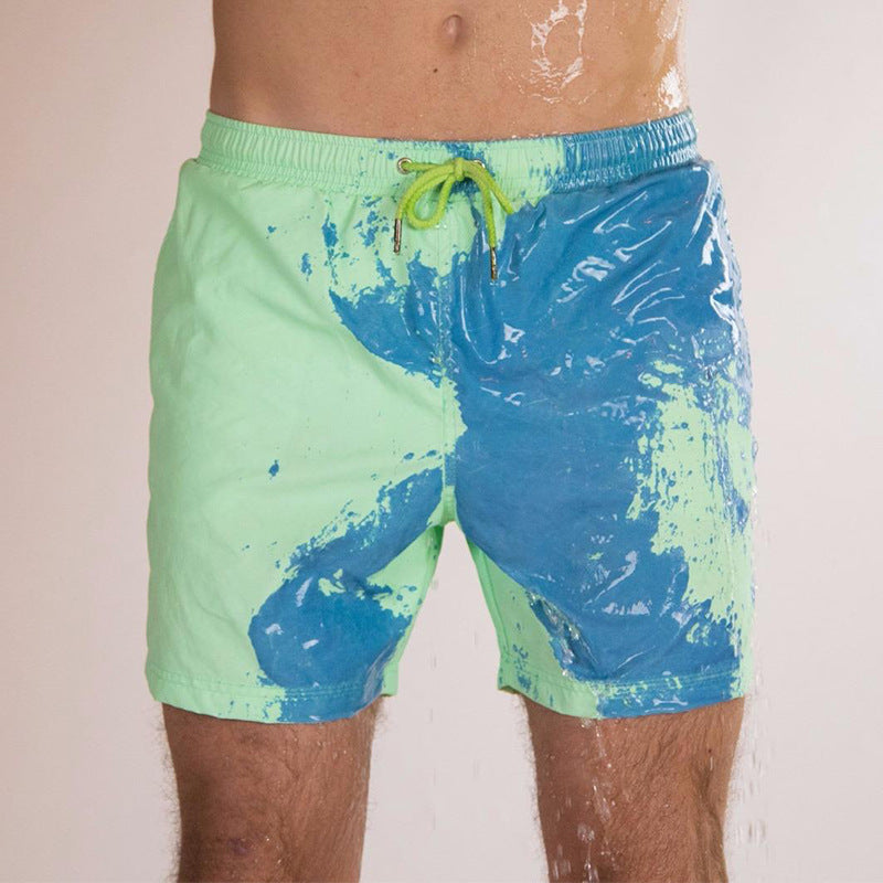 Water Changing Beach Pants Men's Quick Dry Large Size Swimming Pants Warm Color Changing Shorts Men's Swimming Pants