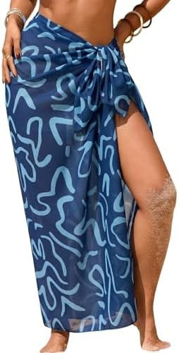 Women's Swimwear Transparent Sheer Cover-Up High-Slit One-Size Swim Dress Summer Floral Print Chiffon
